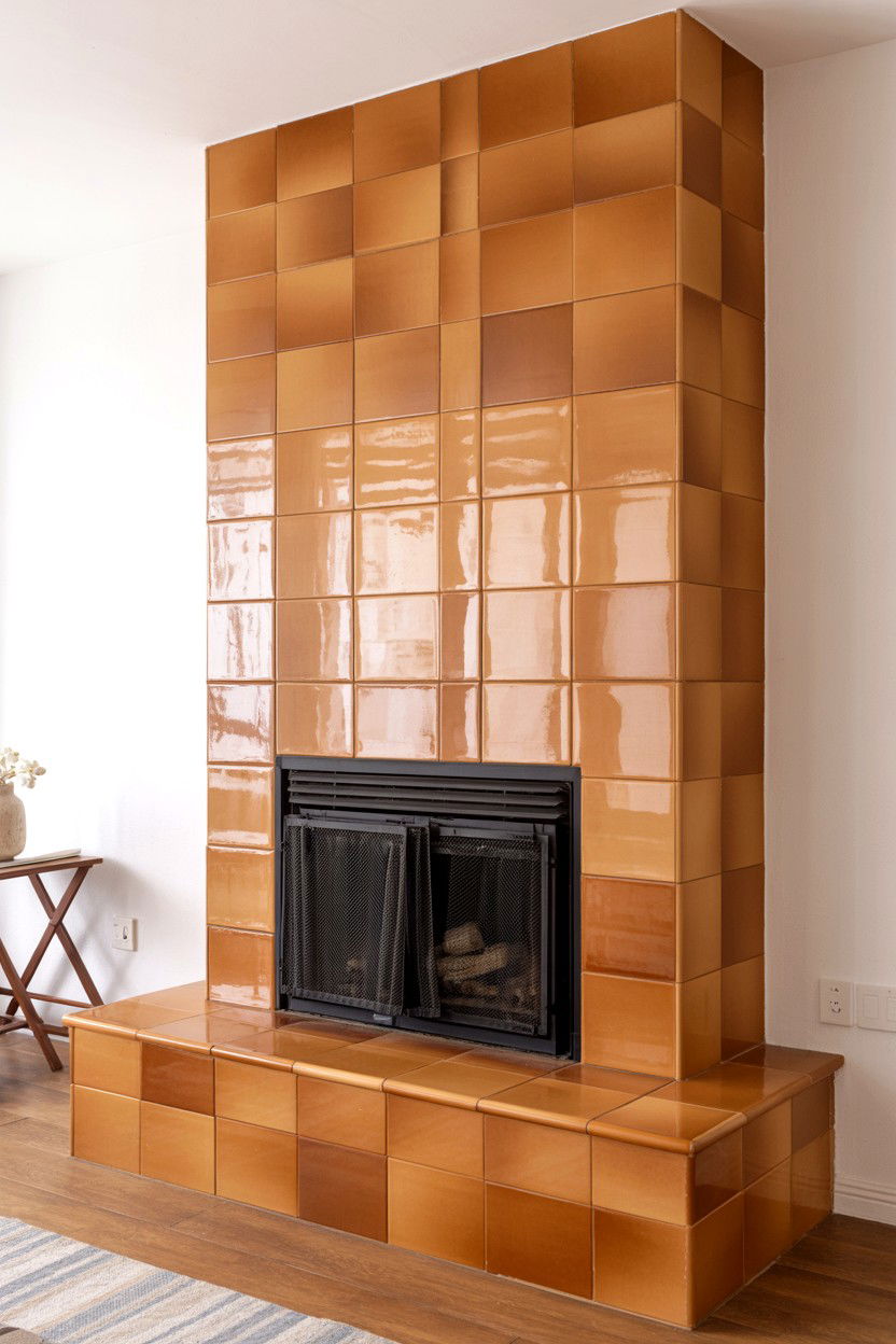 Terracotta Tile with Warm Mediterranean Feel - 30 cozy fireplace aesthetic ideas