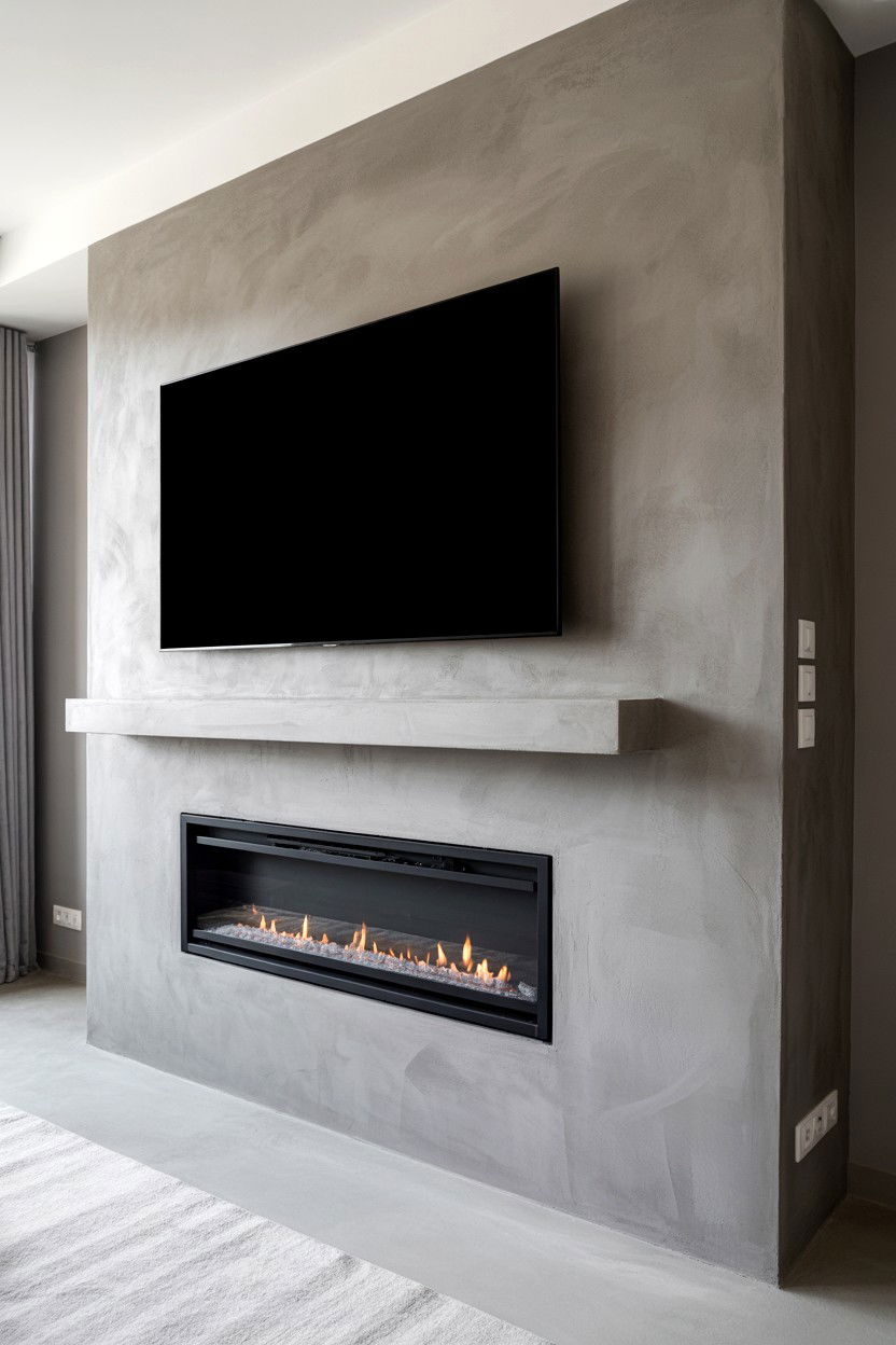 Textured Concrete or Microcement Feature Wall - 30 fireplace tv wall ideas