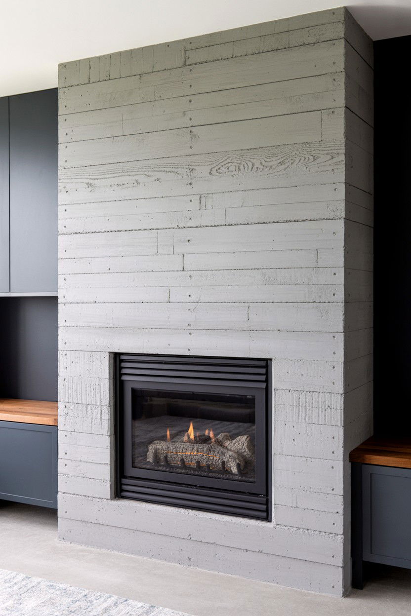 Textured Concrete with Board Formed Pattern Detail - 30 best gas fireplace ideas