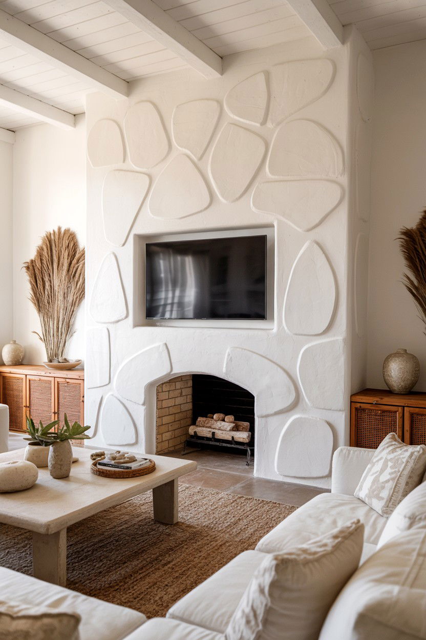 Textured Plaster Finish - 30 tv over fireplace ideas