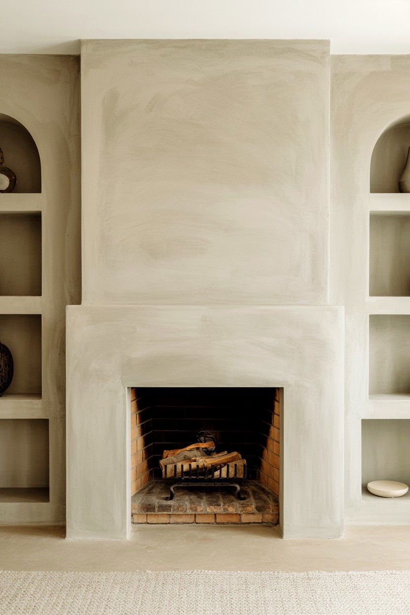 Textured Plaster Fireplace in Earthy Tones - 30 best fireplace decor ideas