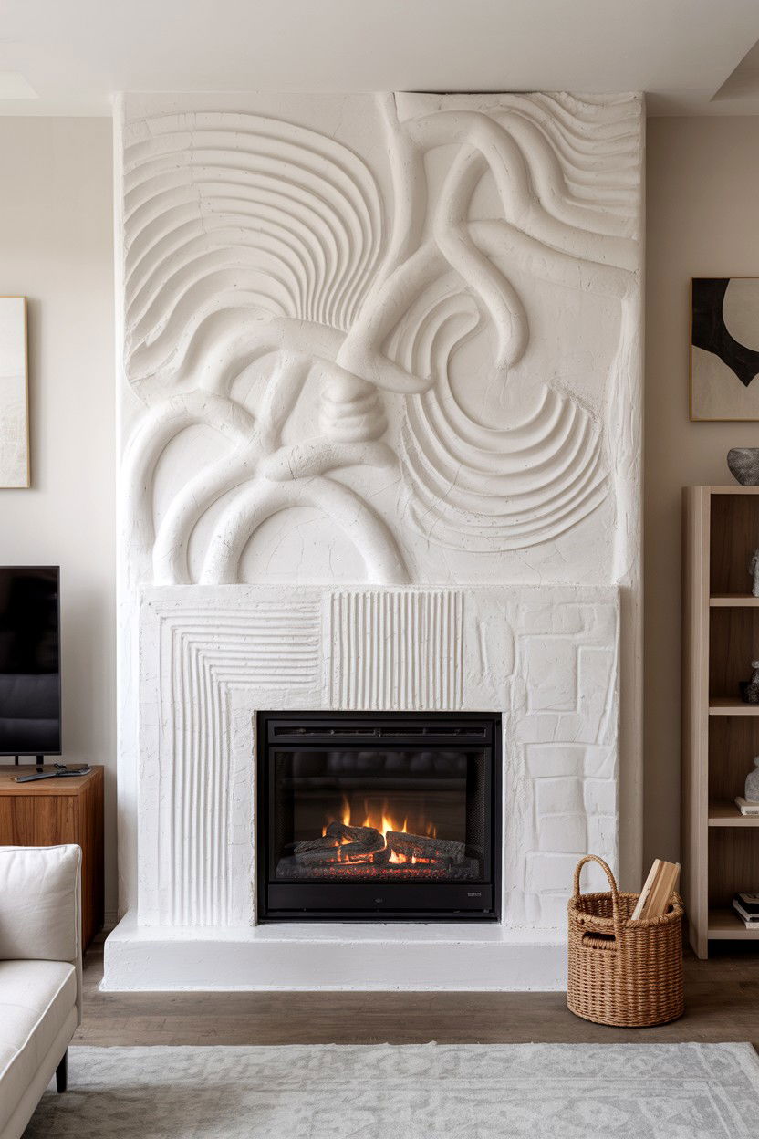 Textured Plaster with Deep Relief - 30 fireplace wall ideas
