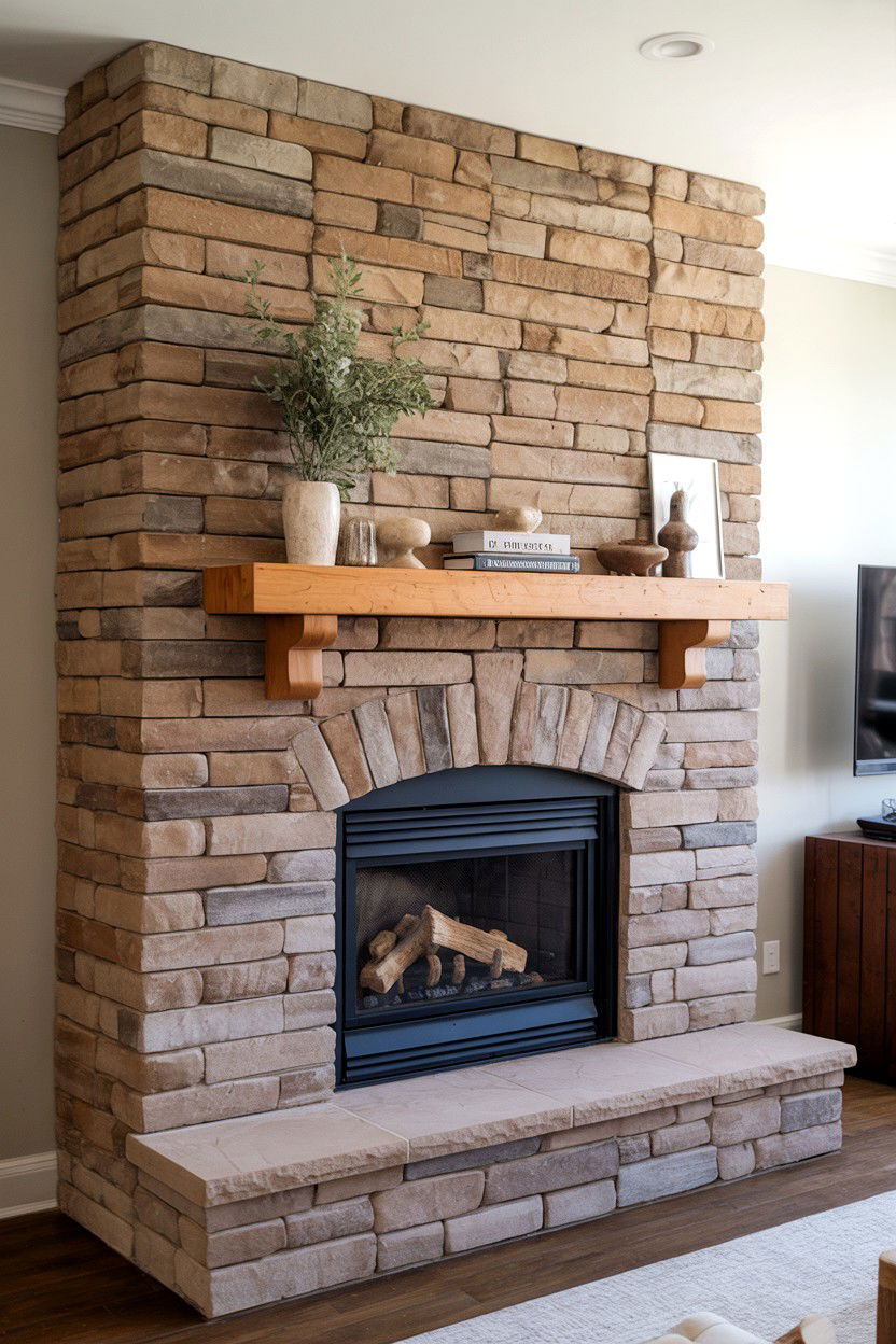 Textured Stone Surround with Natural Appeal - 30 cozy fireplace aesthetic ideas