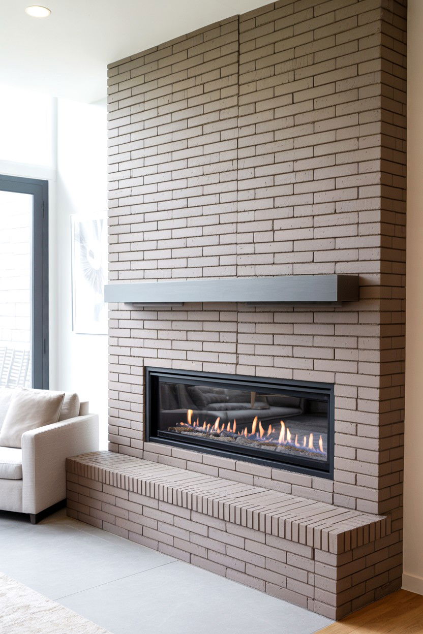 Thin Brick Veneer with Linear Gas Insert - 30 brick fireplace ideas