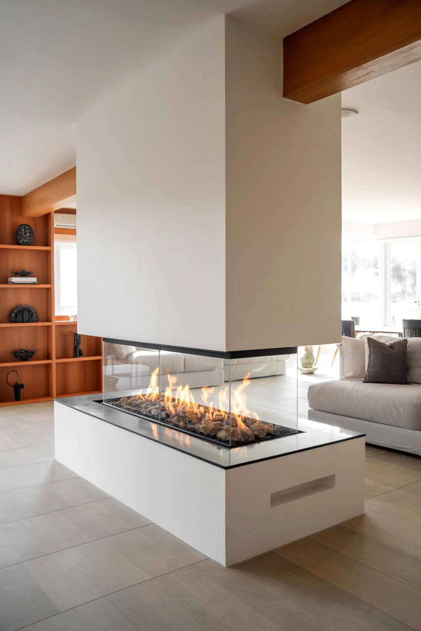 Three Sided Peninsula with Glass Viewing - 30 gas fireplace ideas