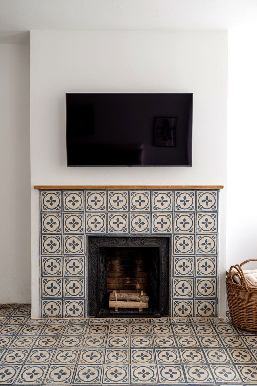 Tiled Surround with Geometric or Patterned Designs - 30 fireplace tv wall ideas