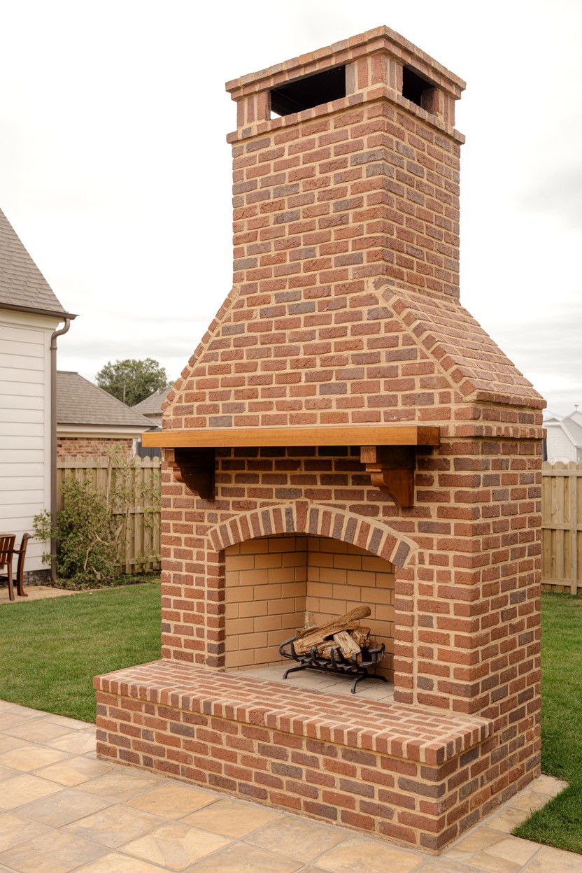 Traditional Brick Fireplace with Extended Hearth - 30 outdoor fireplace ideas