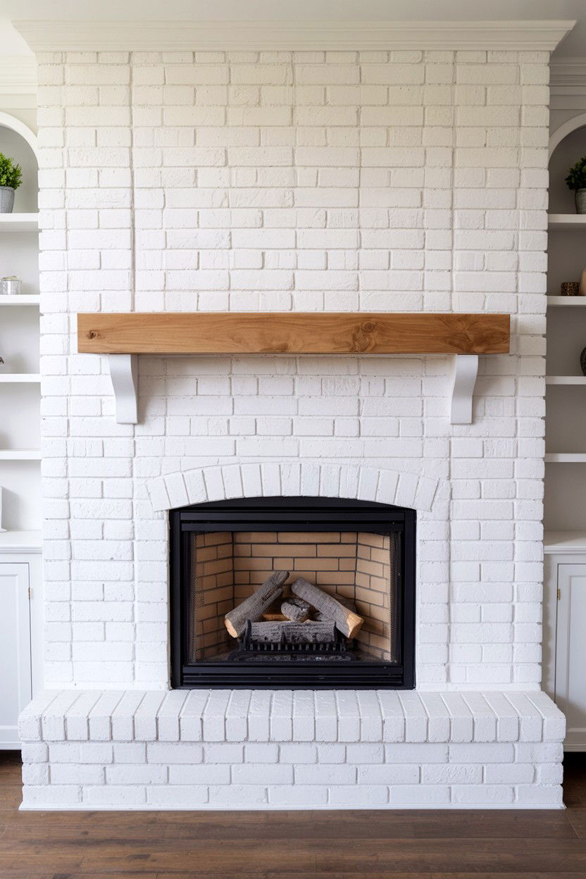 Traditional Brick Fireplace with Painted White Finish - 30 gas fireplace ideas