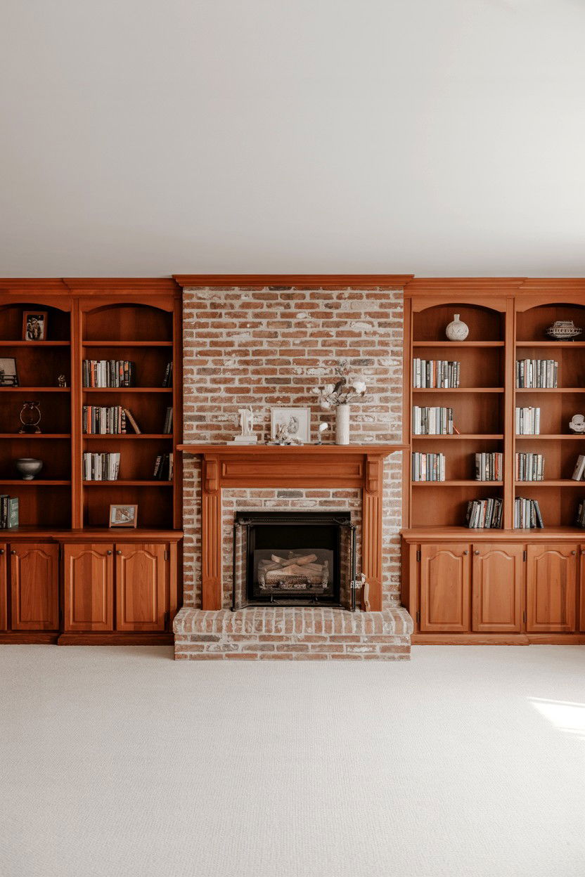 Traditional Brick Surround with Built In Bookshelves - 30 built in fireplace ideas