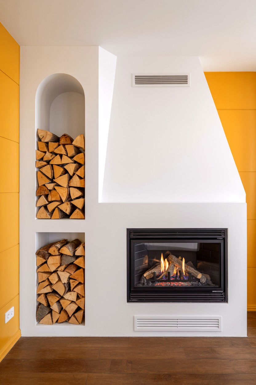 Traditional Corner Unit with Built In Wood Storage - 30 gas fireplace ideas