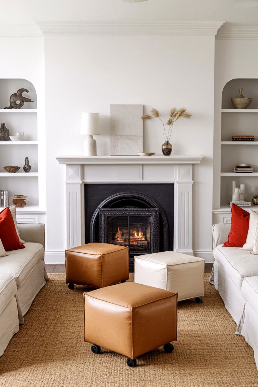 Traditional Hearth With Ottomans And Poufs - 30 living room layout with fireplace ideas