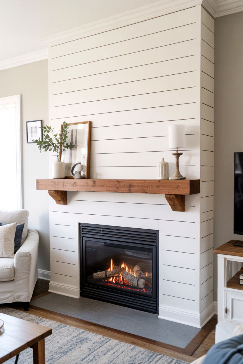 Traditional Mantel with Shiplap Accent Wall - 30 gas fireplace ideas