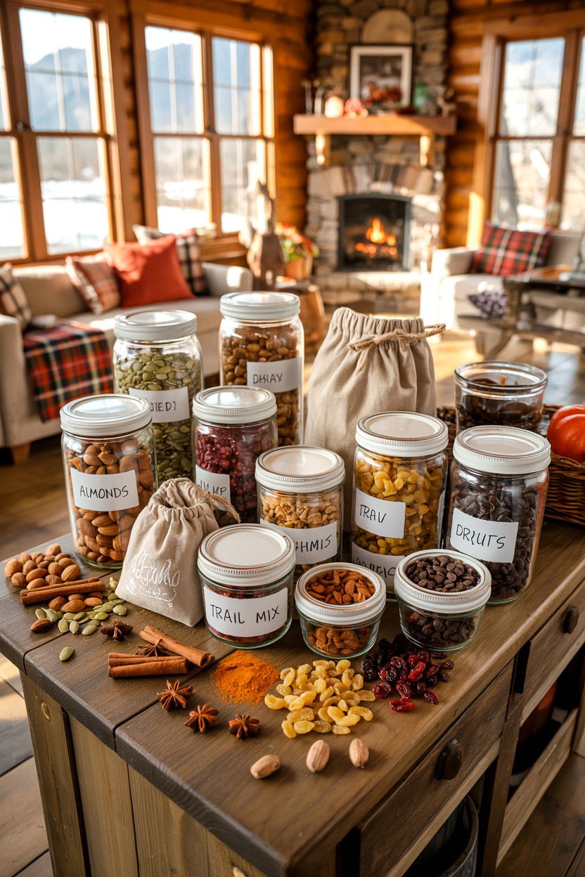 Trail Mix Bar with Autumn Notes - 20-fall-foliage-cozy-cabin-trip-ideas