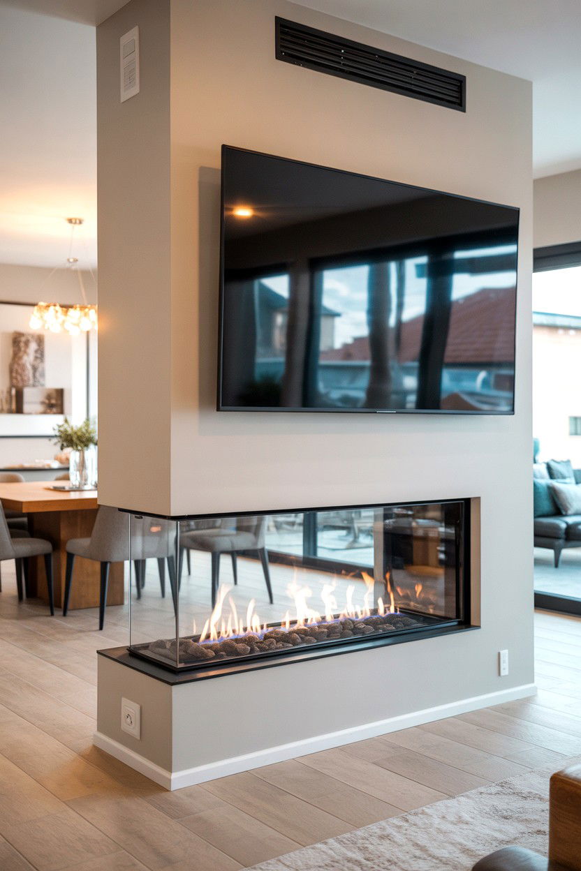 Two Sided Fireplace with Dual Viewing Angles - 30 tv over fireplace ideas