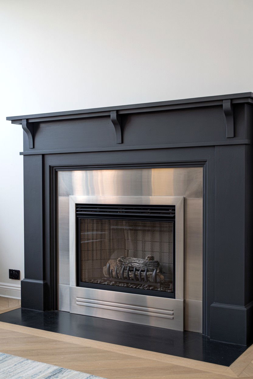 Two Tone Black Fireplace with Brushed Steel Inset - 30 black fireplace ideas