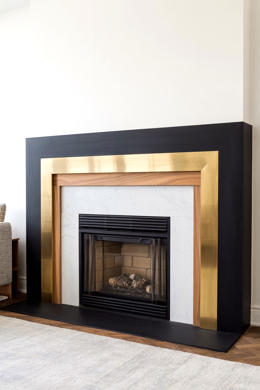 Two Tone Fireplace Surround with Contrasting Materials - 30 best fireplace decor ideas