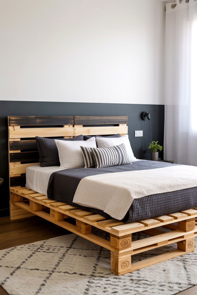 Two Tone Pallet Bed with Contrasting Frame and Headboard - 30 pallet bed ideas