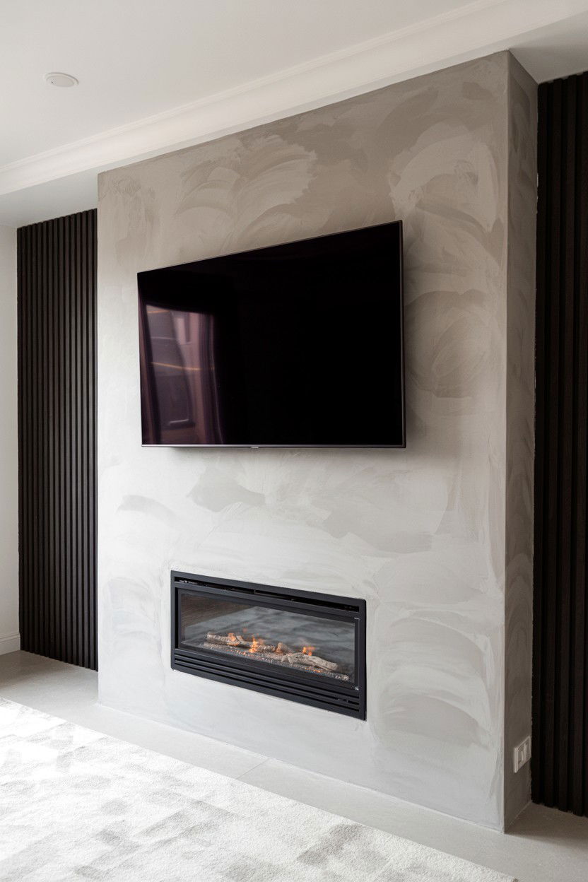 Venetian Plaster Finish with Frameless Fireplace Insert - 30 fireplace tv wall ideas