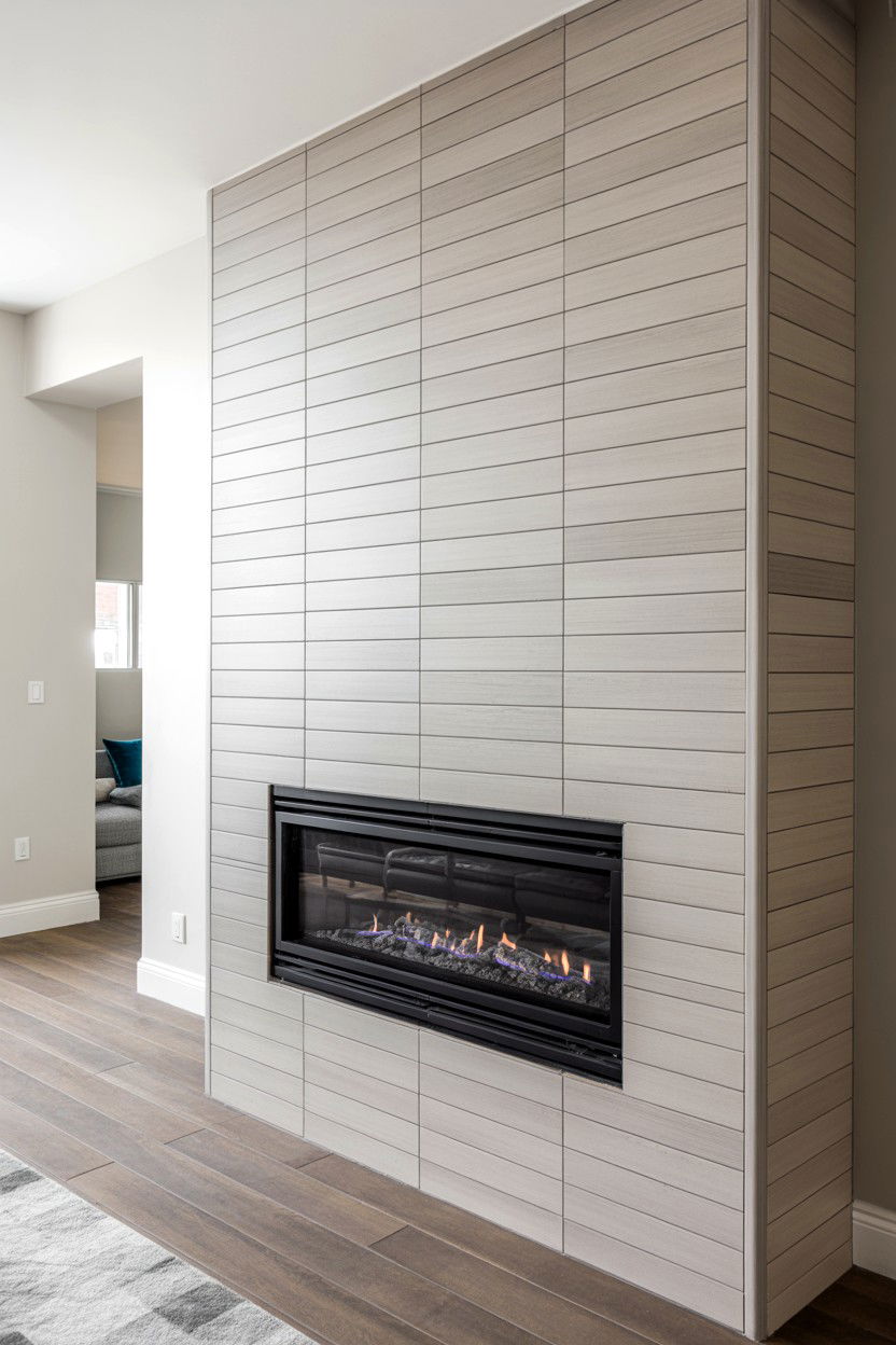 Vertical Stacked Porcelain Tile Feature Wall - 30 gas fireplace ideas