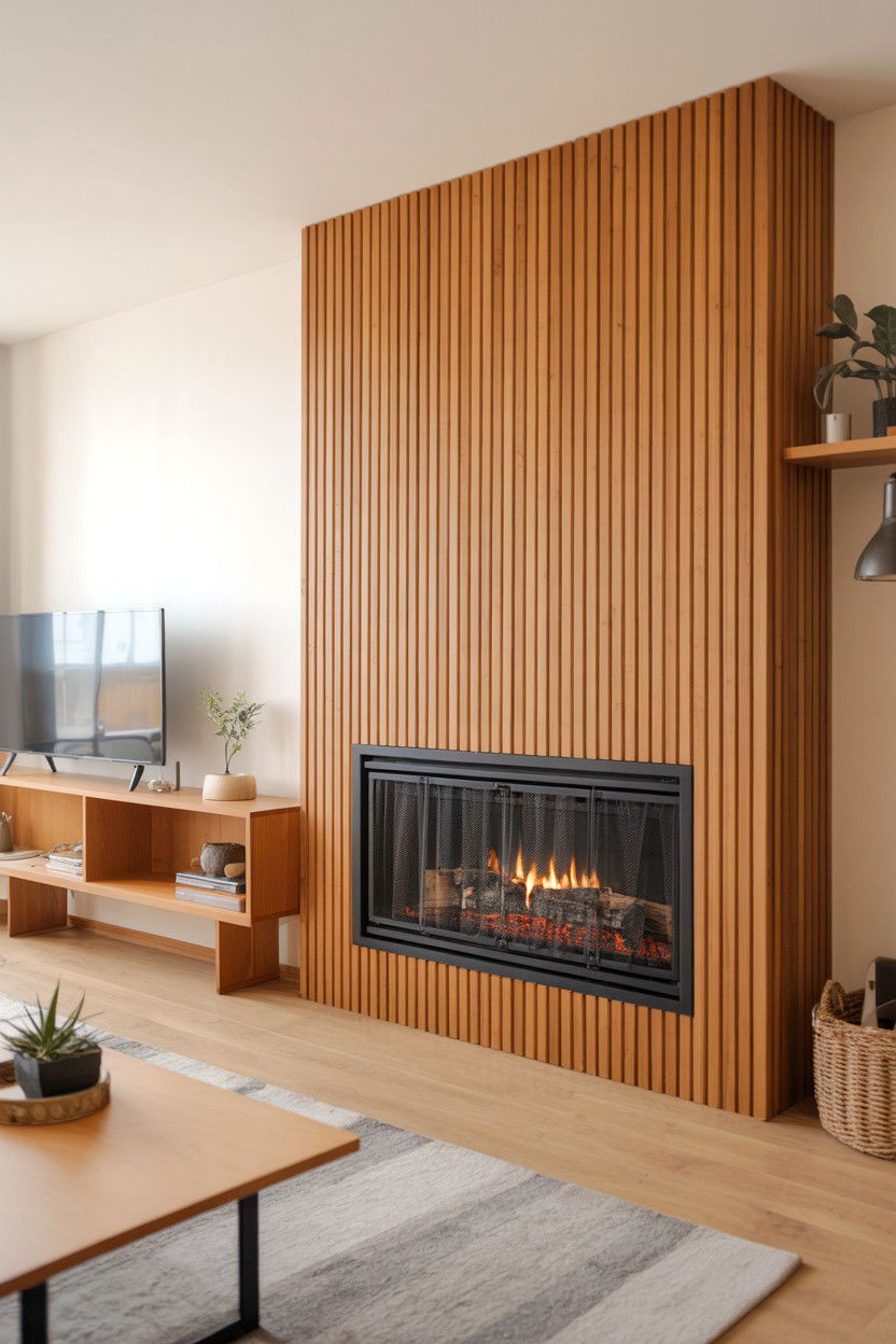 Vertical Wood Slat Screen - 30 fireplace wall ideas