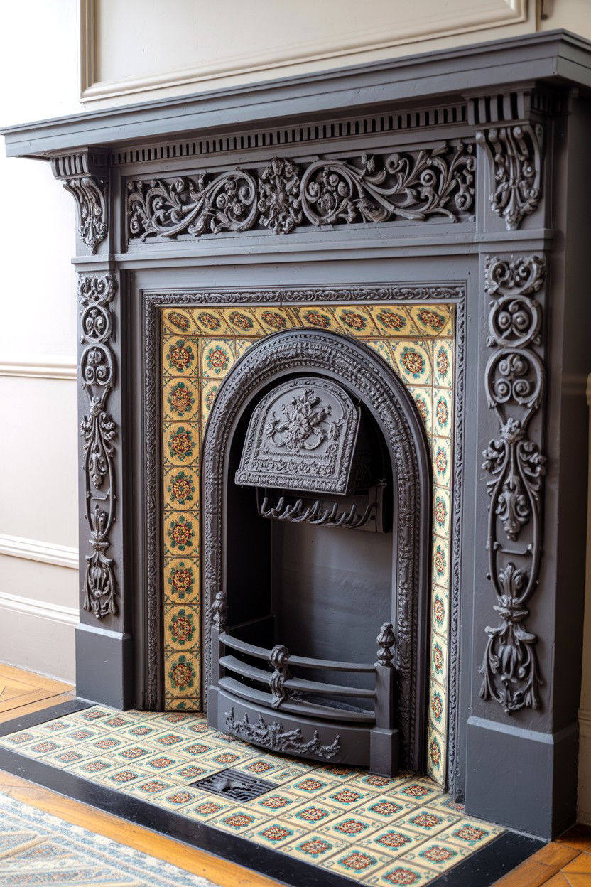 Victorian Style Ornate Cast Iron Surround - 30 best fake fireplace ideas