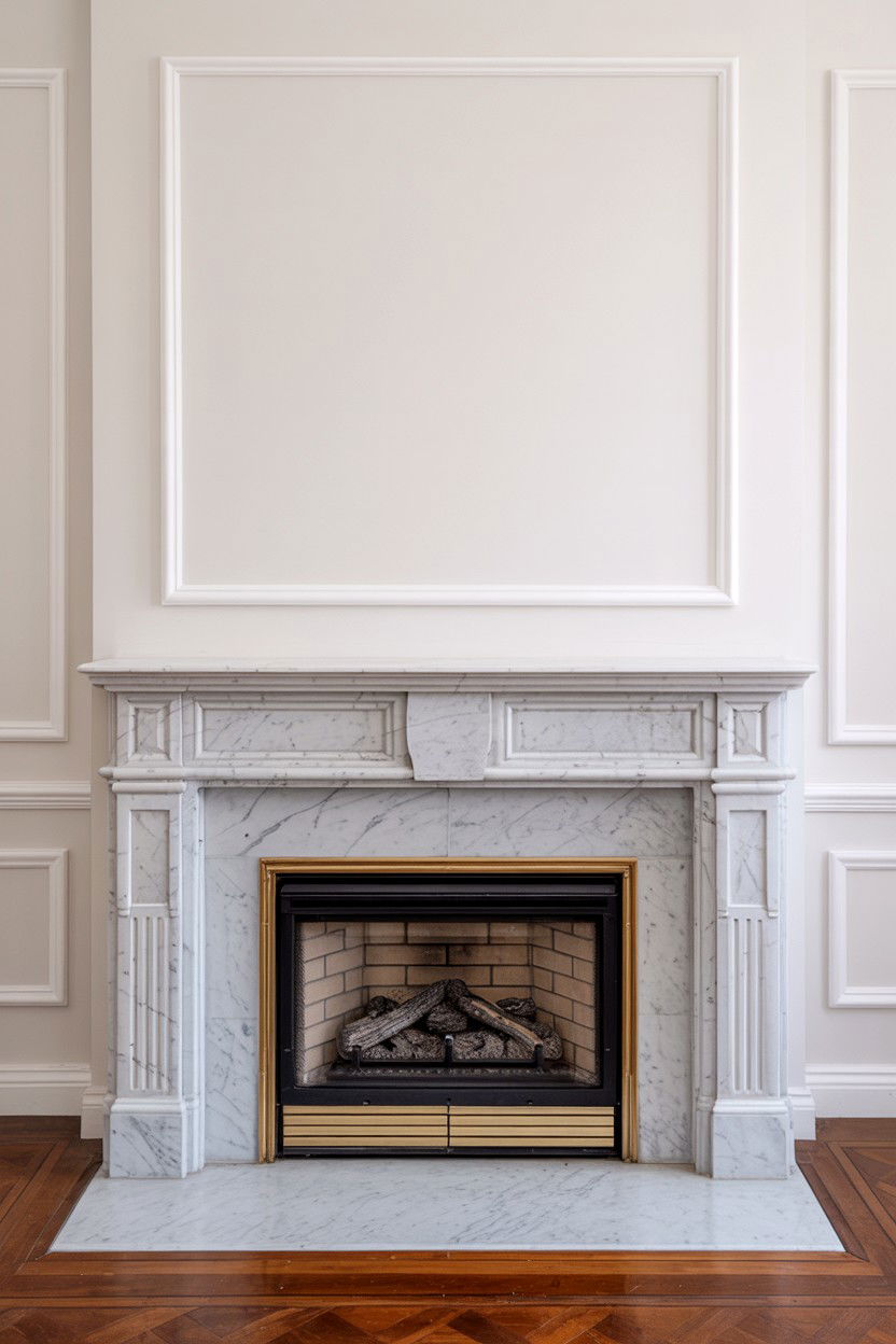 White Marble Fireplace with Elegant Sophistication - 30 cozy fireplace aesthetic ideas