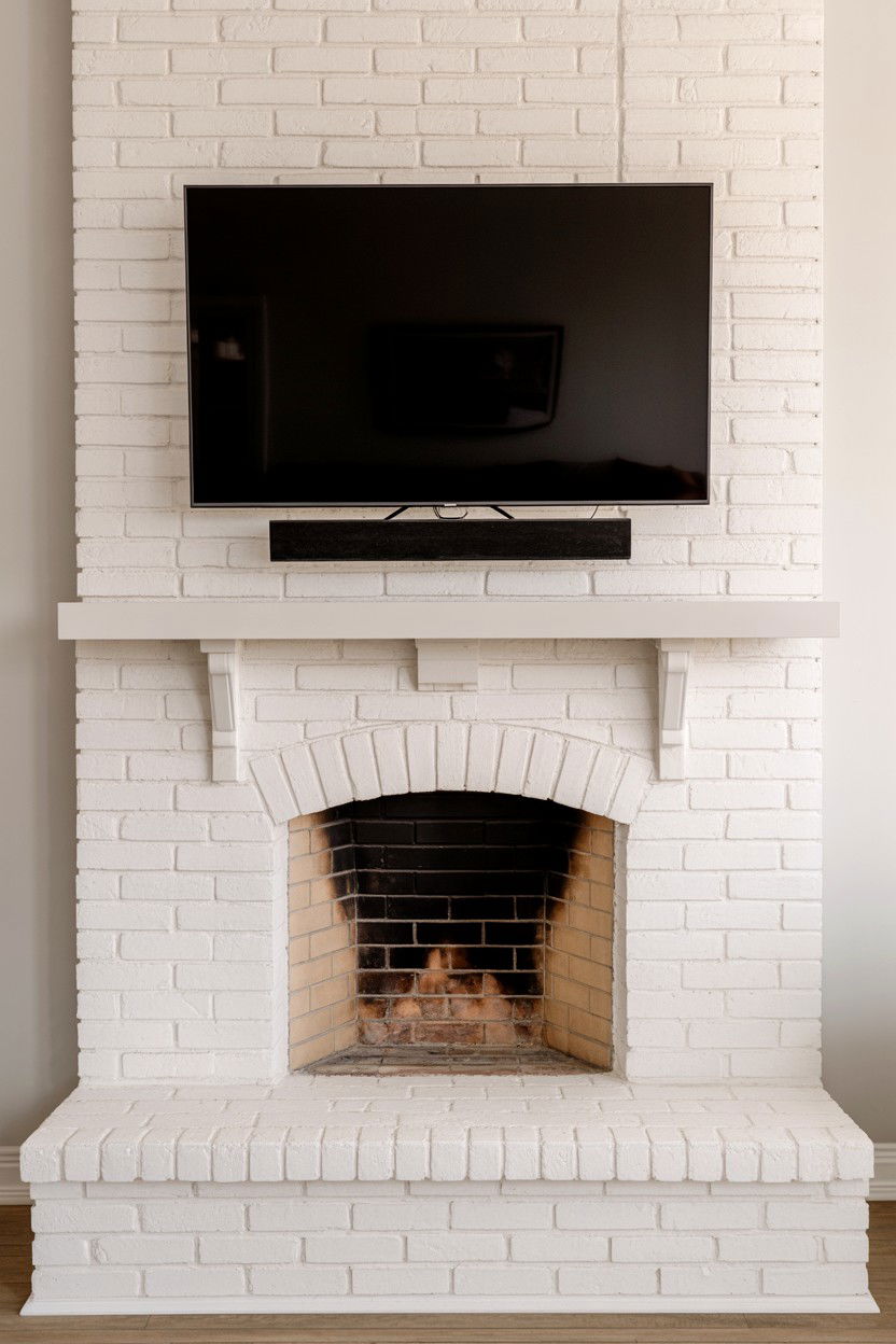 White Painted Brick with Traditional Fireplace Opening - 30 fireplace tv wall ideas