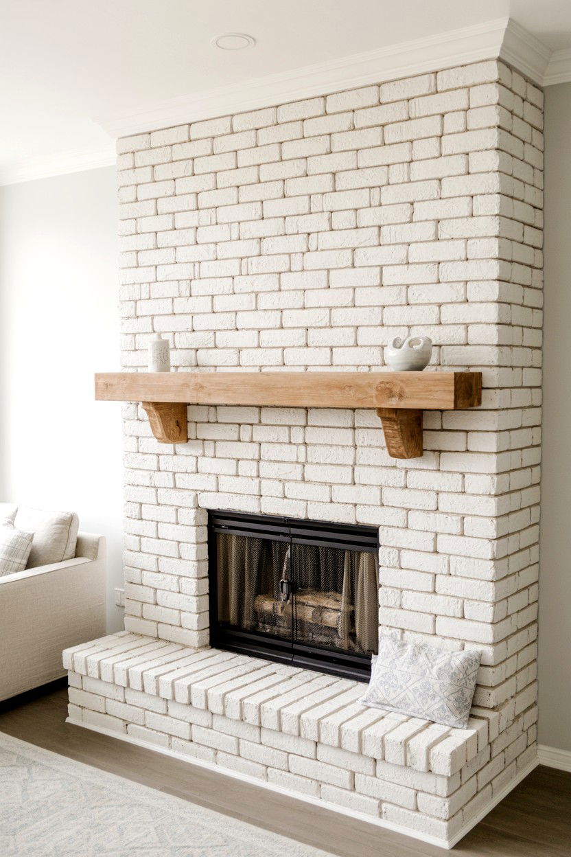 Whitewashed Brick Farmhouse Charm - 30 fireplace wall ideas