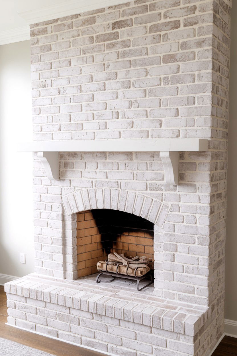 Whitewashed Brick Fireplace with Soft Patina - 30 best fireplace decor ideas
