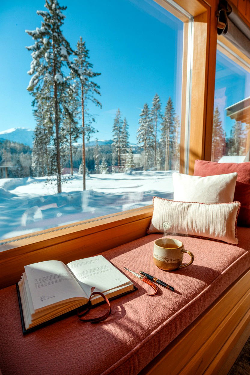 Window Seat and Journaling - 20-winter-cozy-cabin-trip-ideas