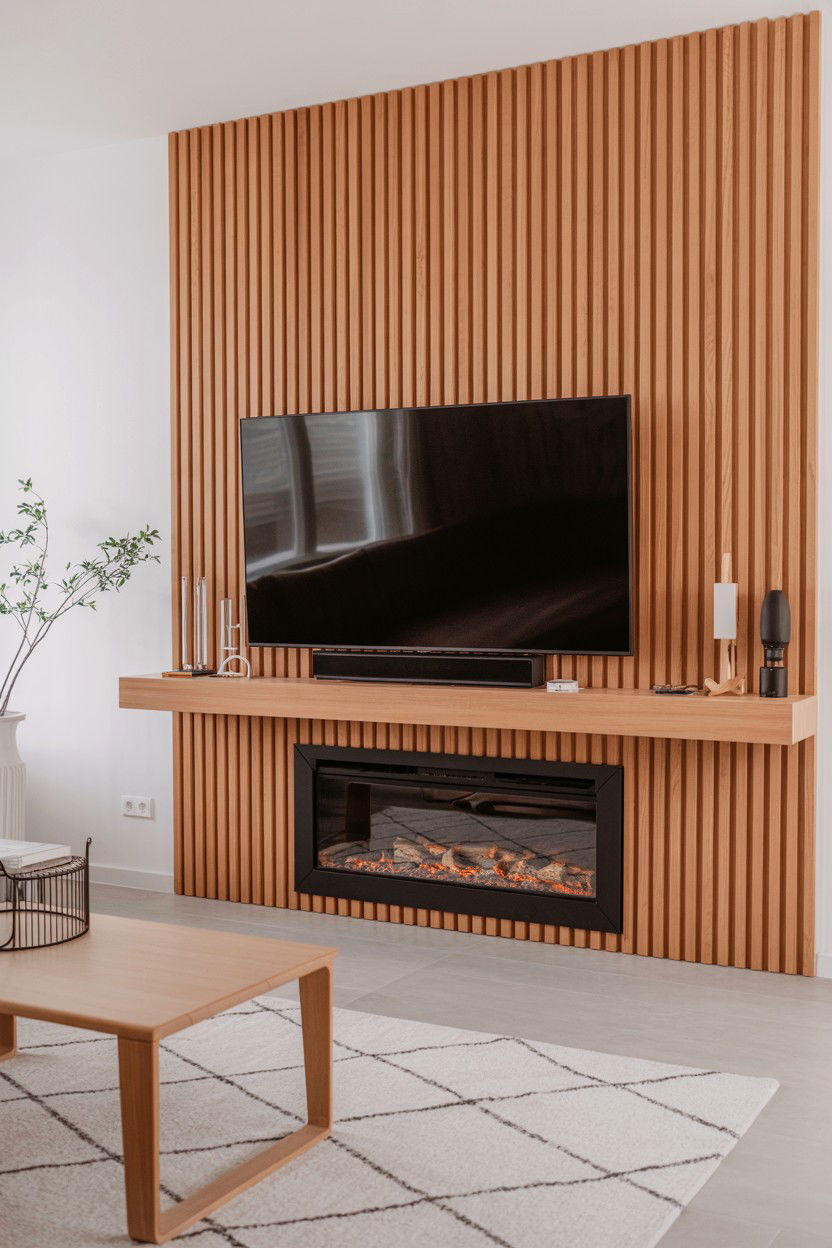 Wood Slat Wall Treatment - 30 tv over fireplace ideas