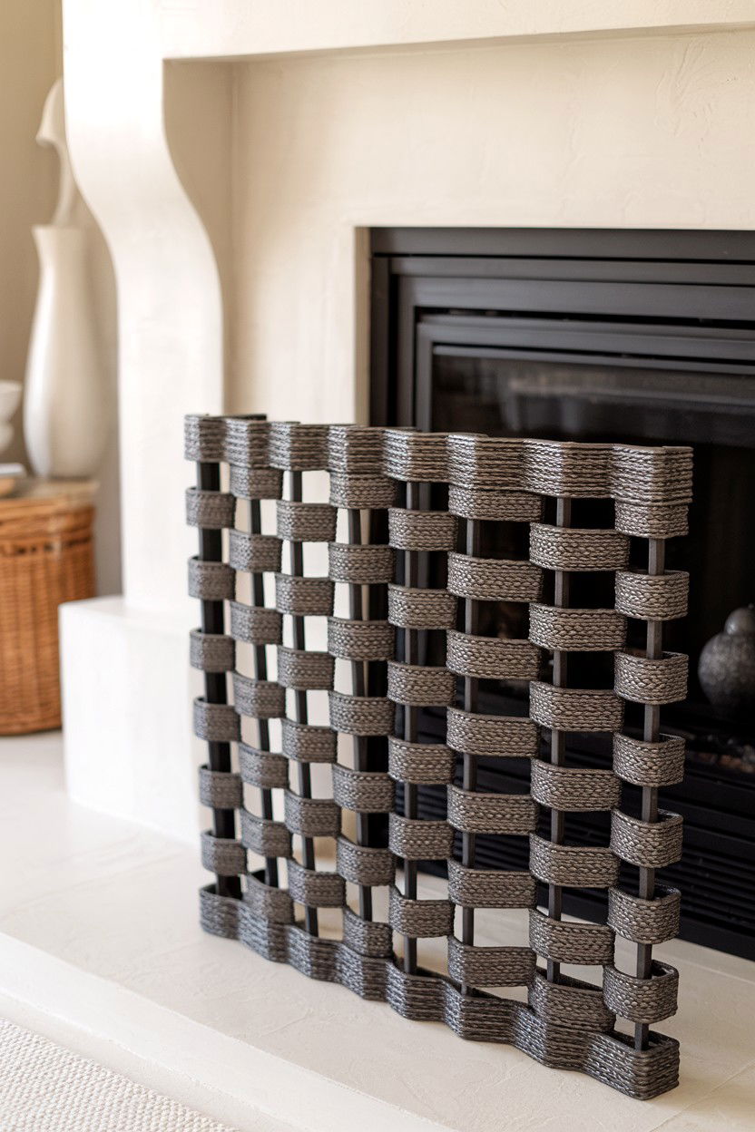 Woven Metal Ribbon Screen - 30 fireplace screen ideas