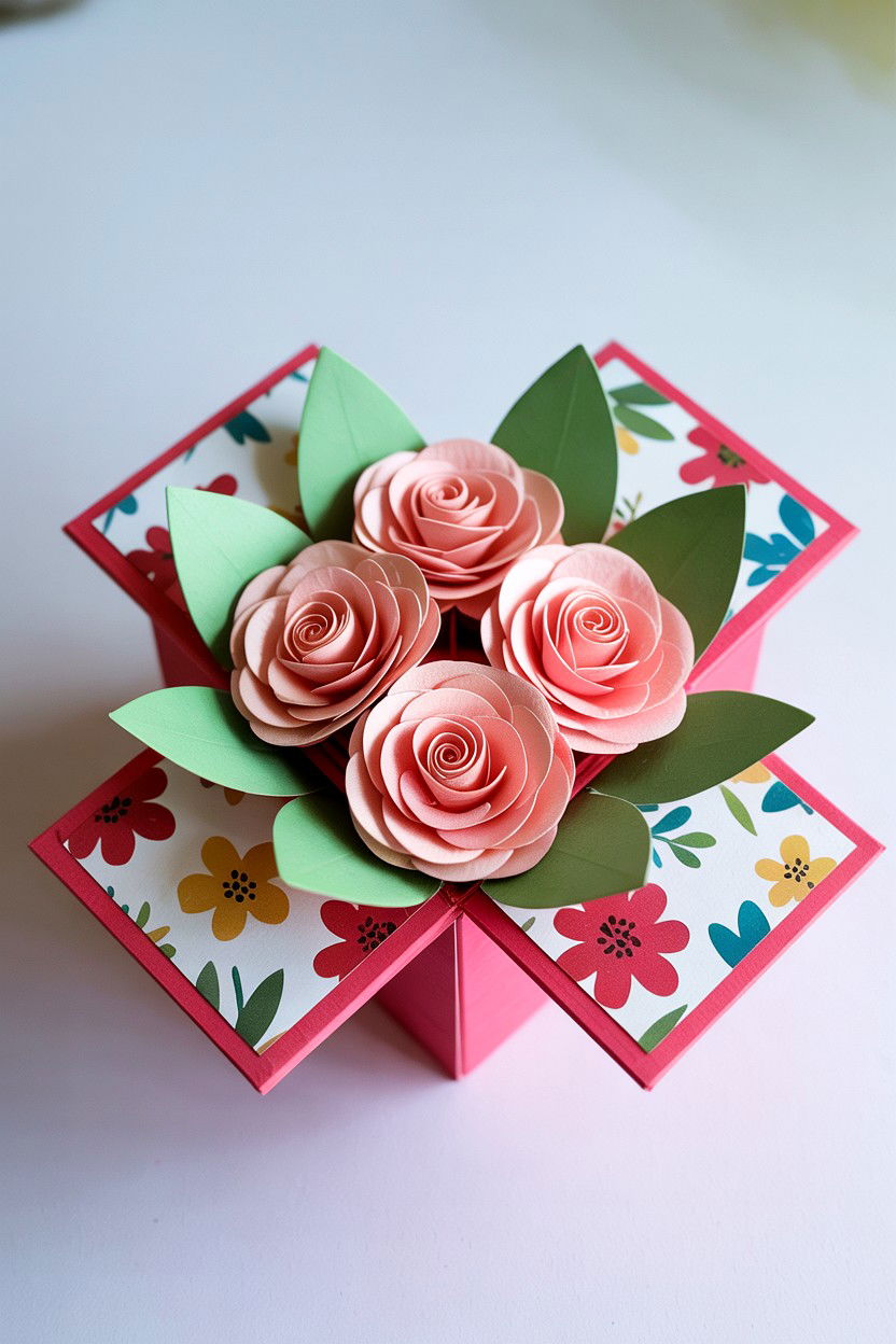 3D Flower Explosion Box - 25 Valentine's Day Explosion Box Ideas
