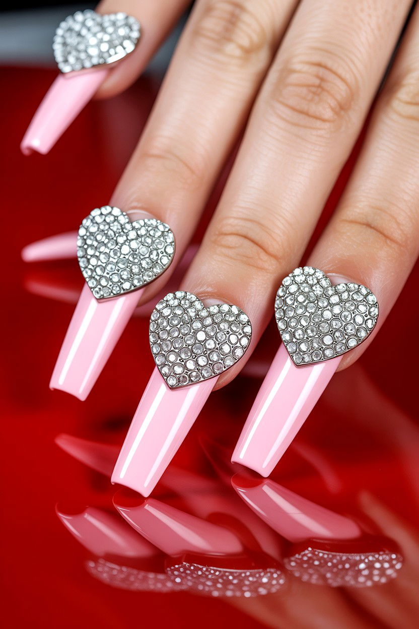 3D Heart Charm - 25 Long Valentine's Day Nail Designs