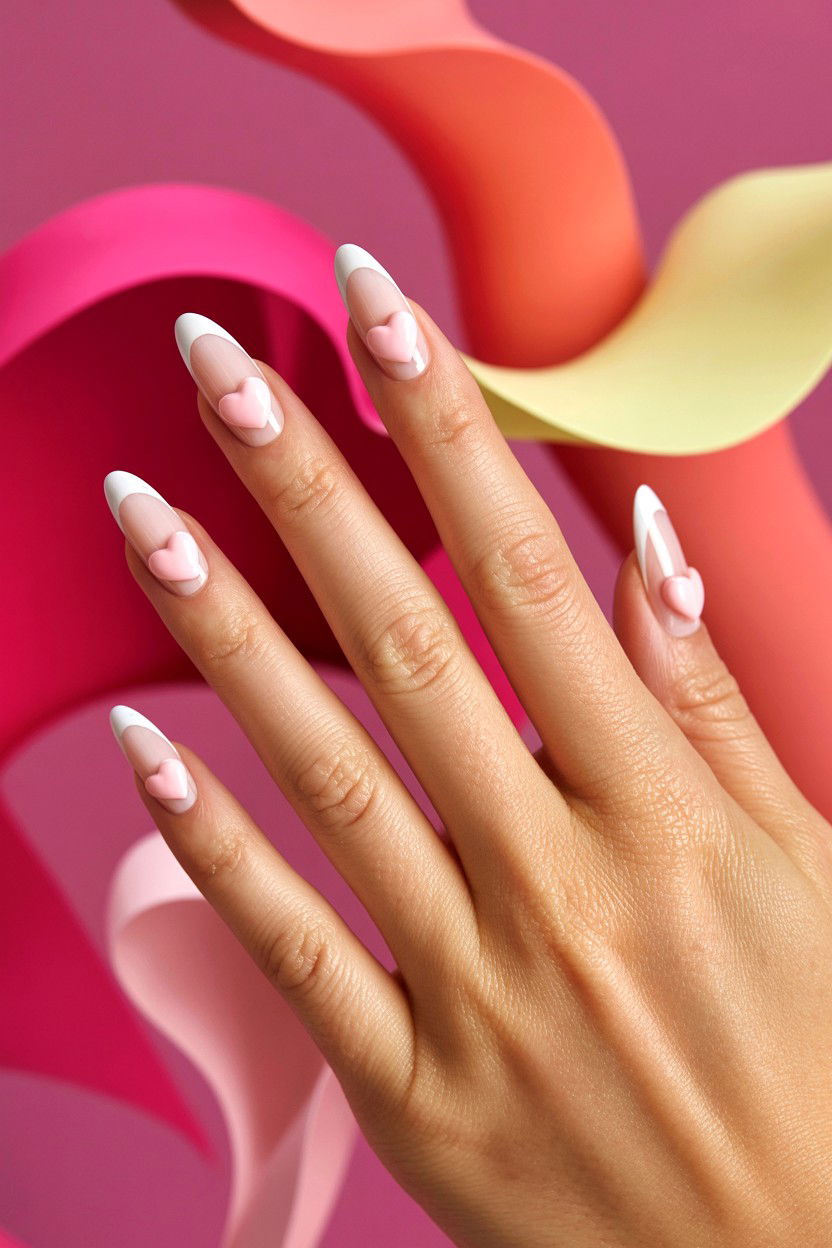 3D Heart French Tip - 25 French Tip Valentine's Day Nails