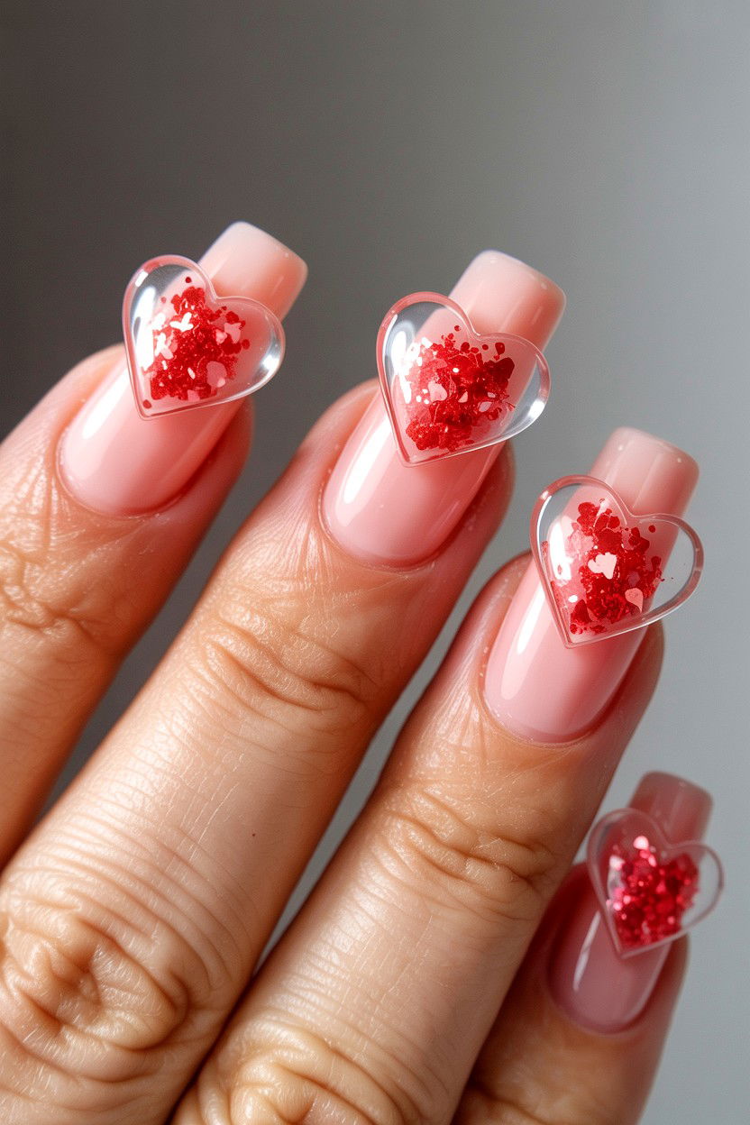 3D Heart Nails - 25 Acrylic Valentine's Day Nail Ideas