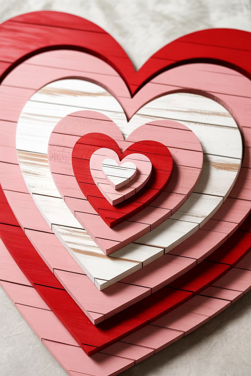 3D Layered Wood Heart - 25 Valentine's Day Door Sign Ideas