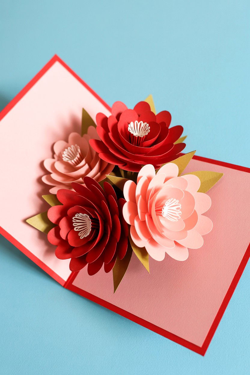 3D Paper Flower Card - 25 Valentine's Day Paper Flower Ideas