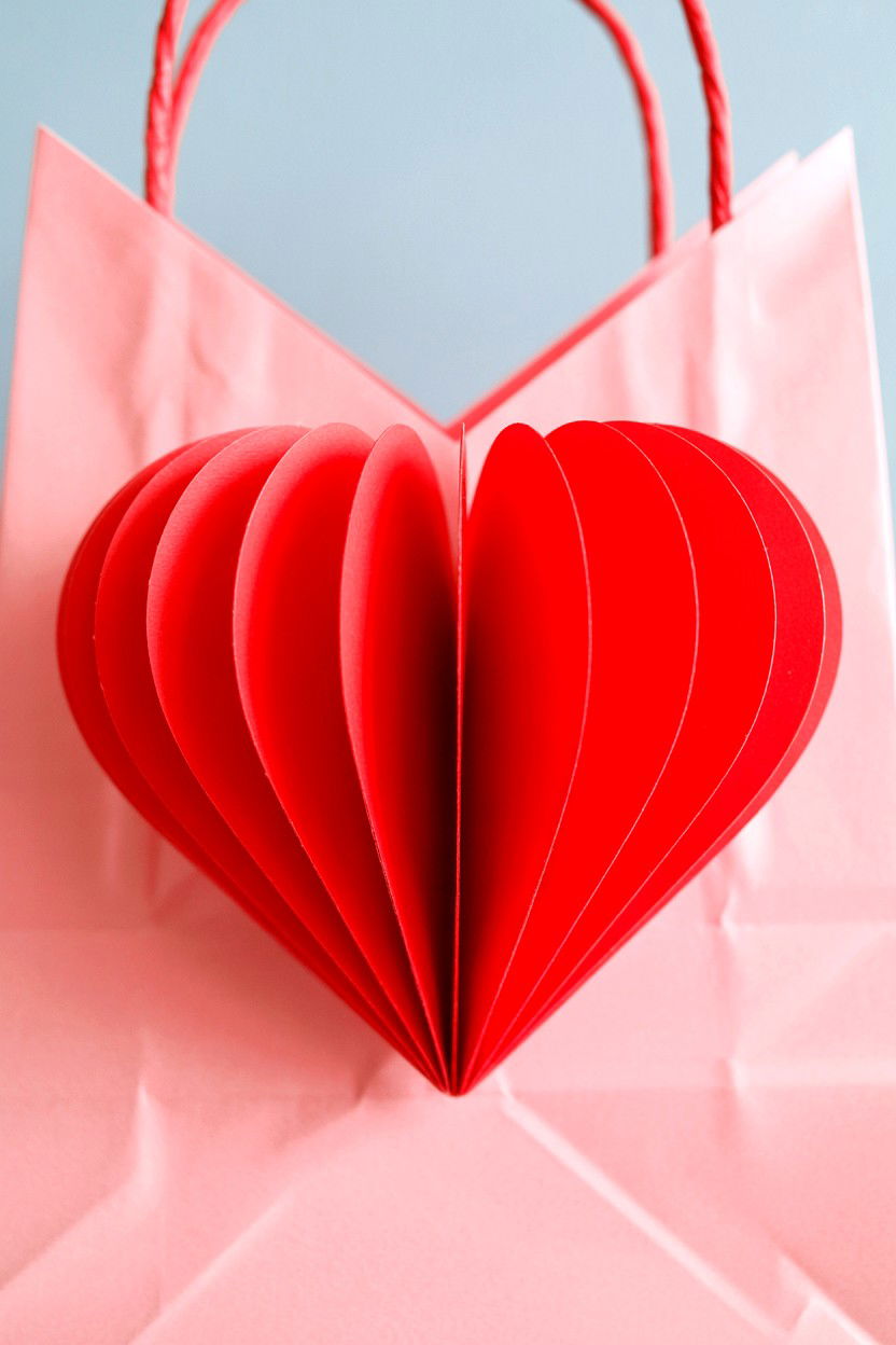 3D Paper Heart Bag - 25 Valentine's Day Paper Bag Ideas