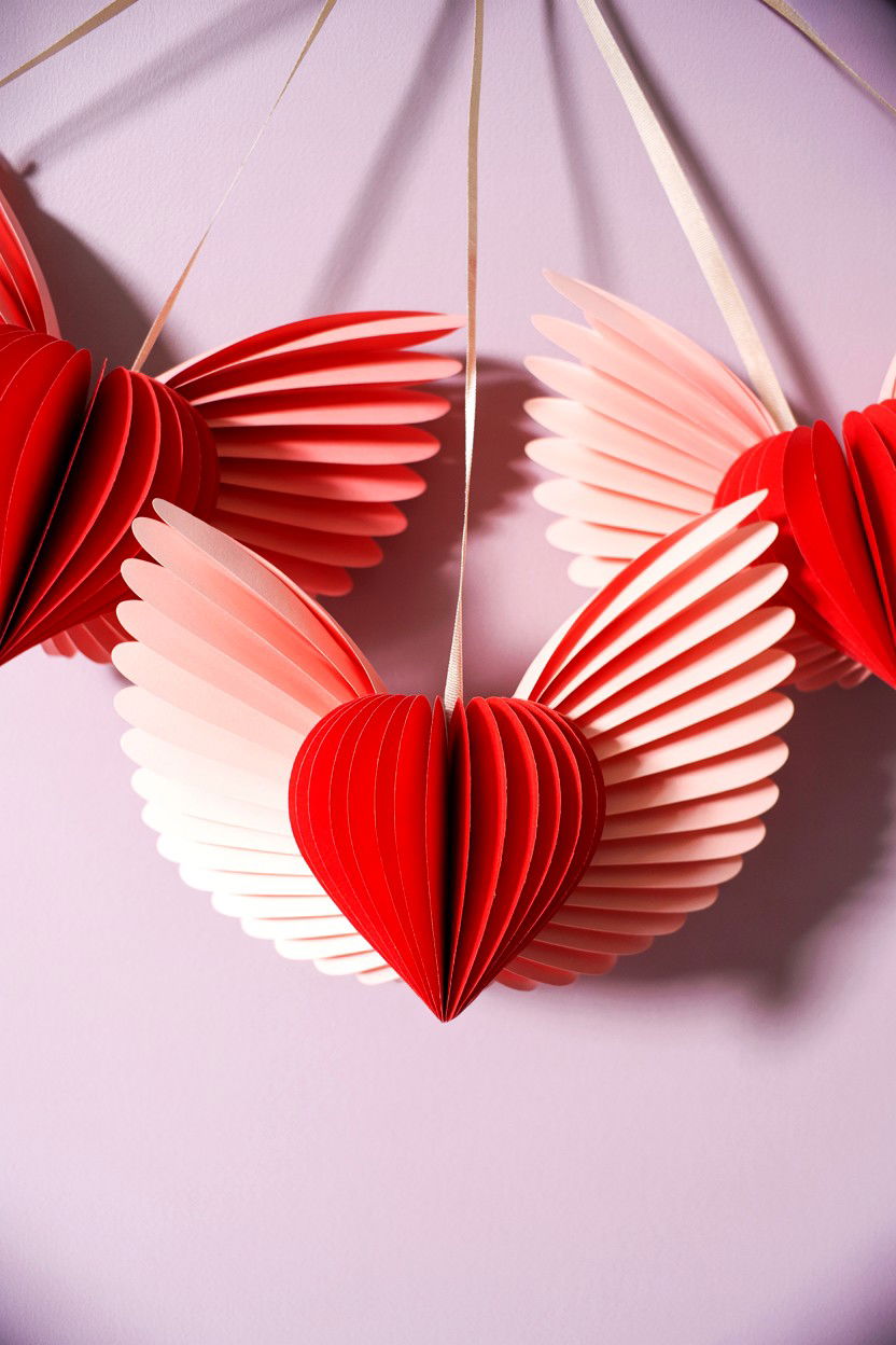 3D Paper Heart Garland - 25 Valentine's Day Garland Ideas