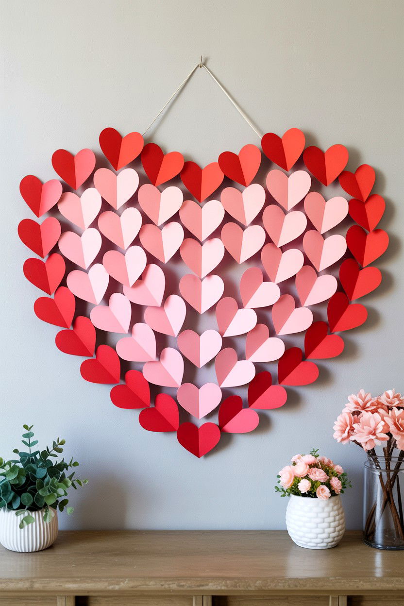 3D Paper Heart Wall Sign - 25 Valentine's Day Heart Sign Ideas