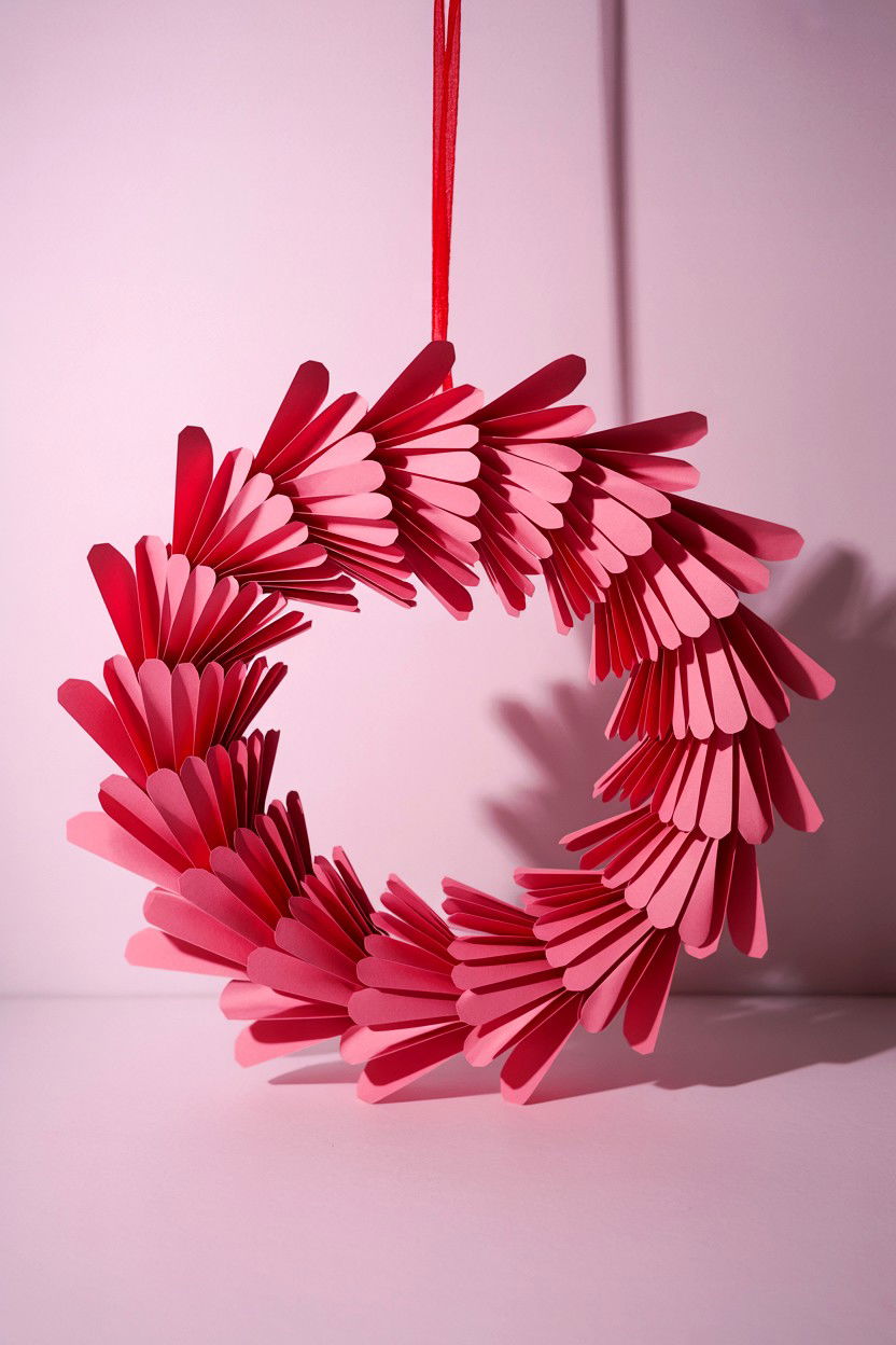 3D Paper Heart Wreath - 25 Paper Valentine's Day Wreath Ideas
