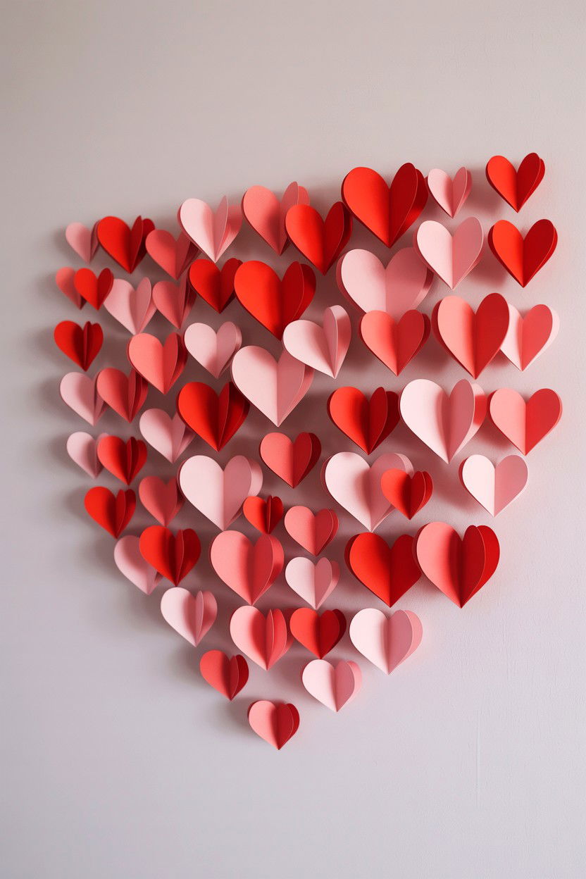 3D Paper Hearts - 25 Valentine's Day Wall Decor Ideas