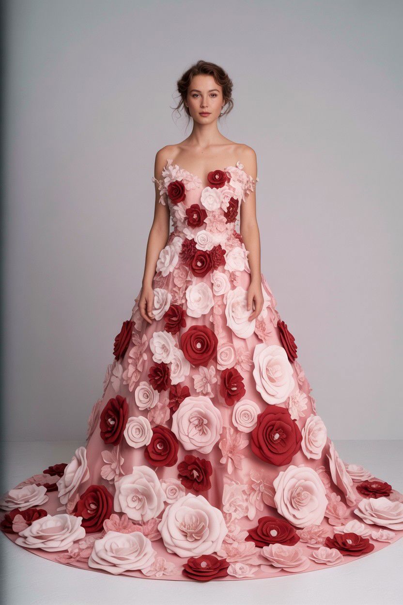 3D floral bridal dress - 25 Valentine's Day Wedding Dress Ideas