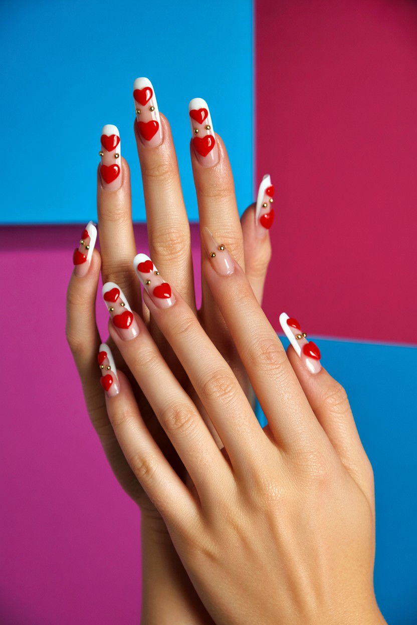 3D heart nails - 25 Cute Valentine's Day Nail Designs