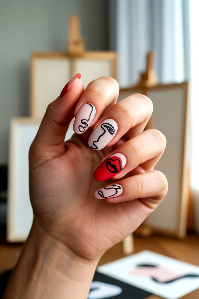 Abstract Face Nails - 25 Abstract Valentine's Day Nail Ideas