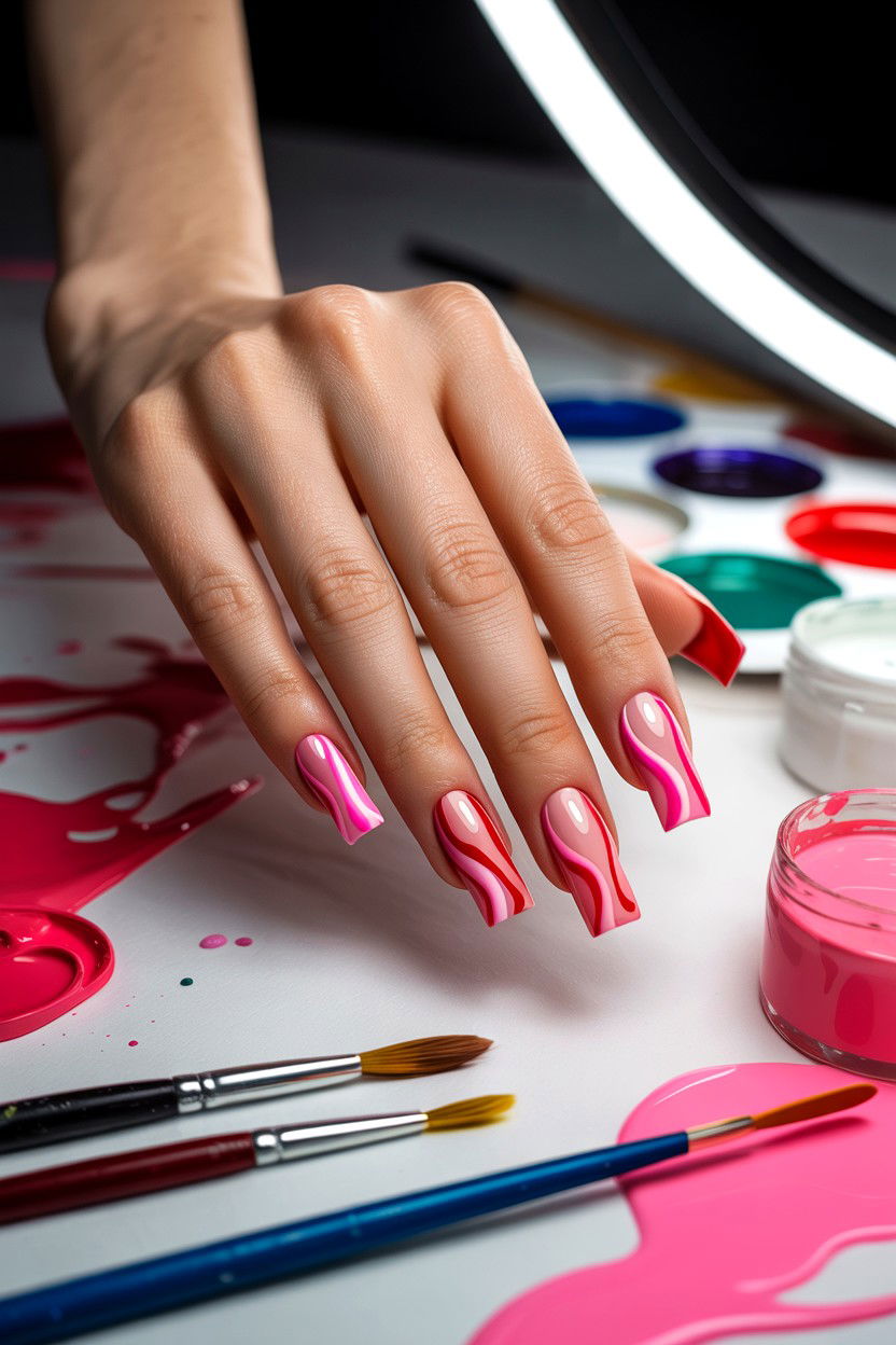 Abstract French Tip Valentine - 25 French Tip Valentine's Day Nails