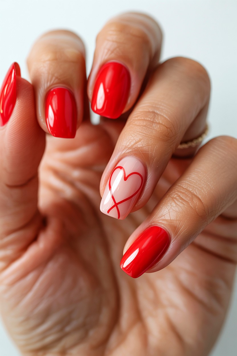 Abstract Heart Line Art - 25 Heart Nail Design Ideas