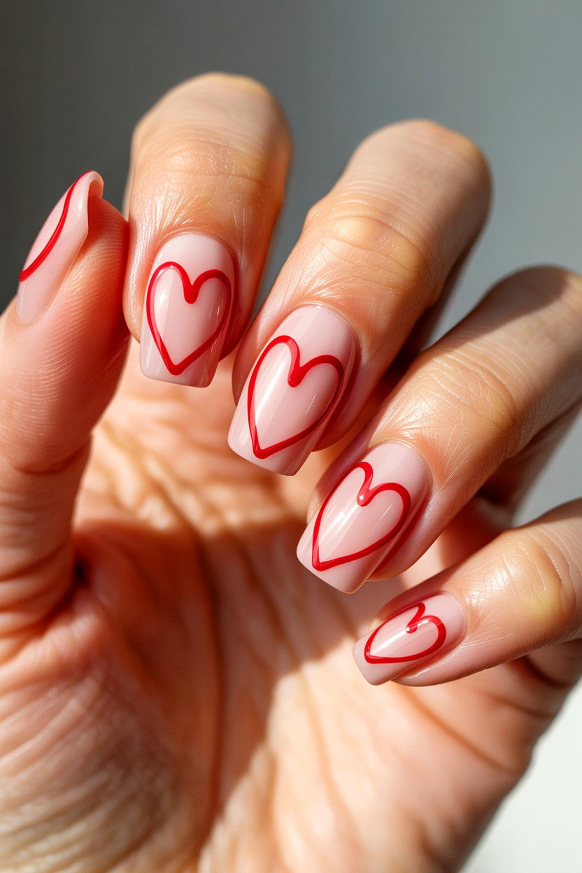 Abstract Line Heart Nails - 25 Minimalist Valentine's Day Nails
