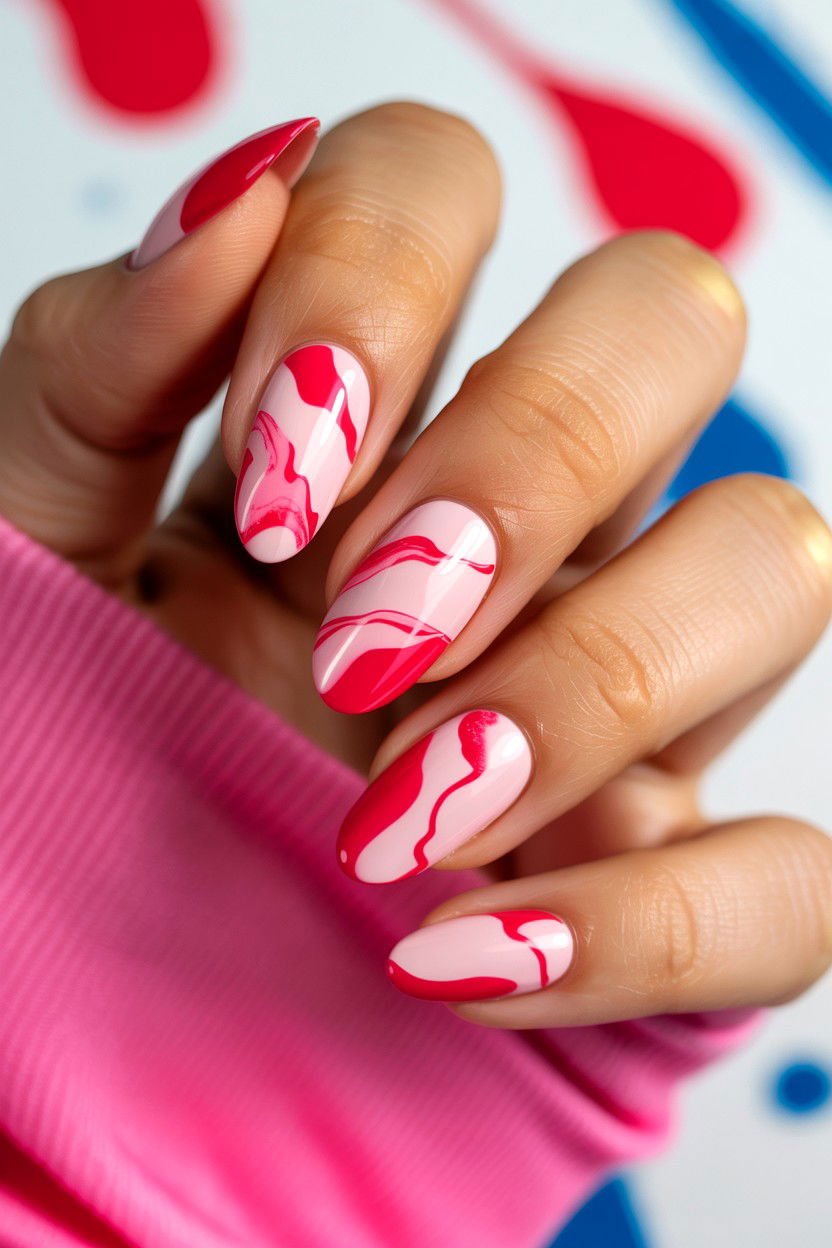 Abstract Marble Nails - 25 Marble Valentine's Day Nail Ideas